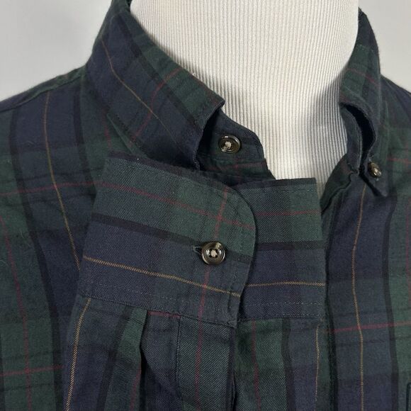 J Crew Large Classic Fit Brushed Twill Flannel Shirt Blue Green Plaid Cotton - Picture 4 of 5